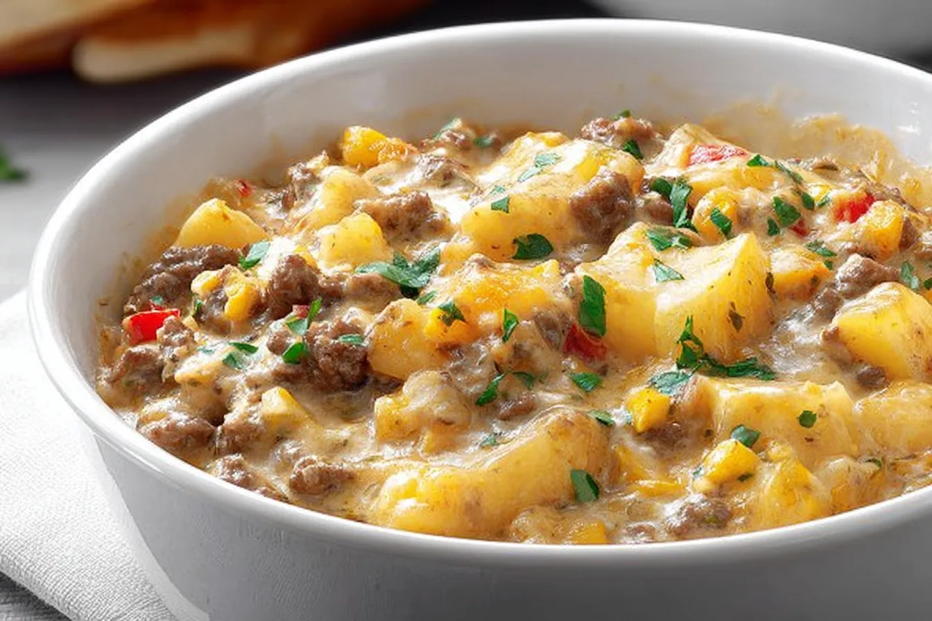 Creamy Ground Beef Potato Bake Ready to Serve