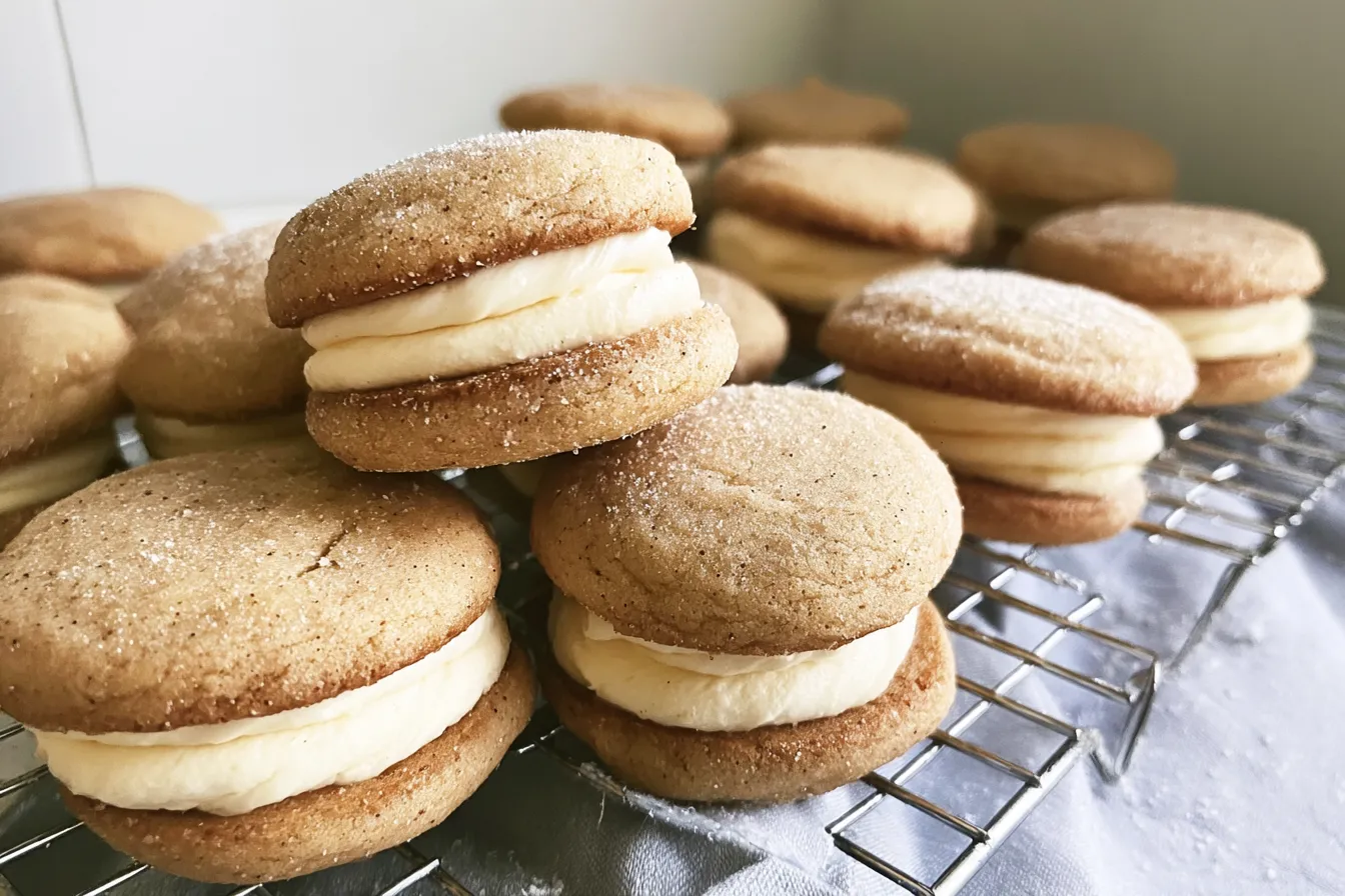 Eggnog Sandwich Cookies – Creamy filling between two soft cookies.