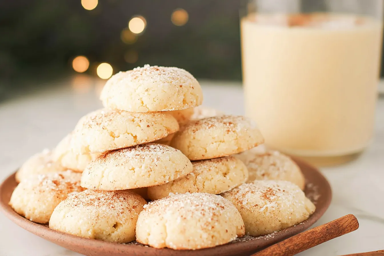 Eggnog Shortbread Cookies on a Festive Plate