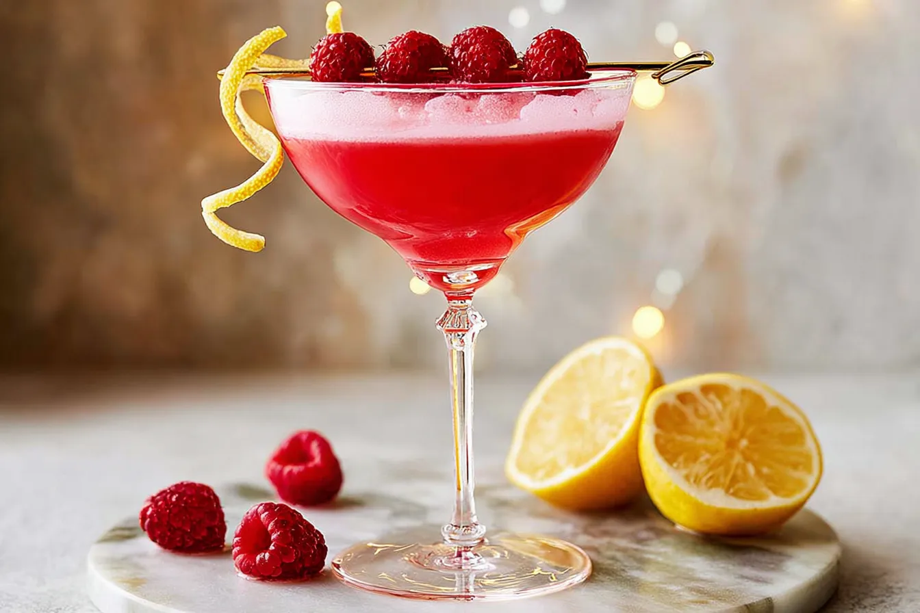 Frosted Lemon Berry Martini – Light, pink, and holiday-ready.