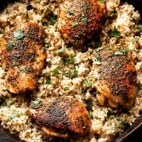 Garlic Butter Chicken Rice Bowls in Skillet
