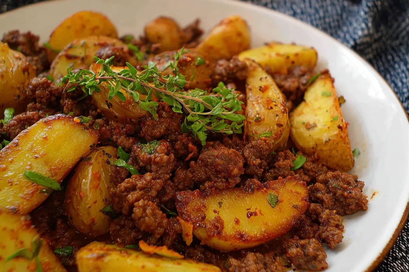 Ground Beef and Roasted Potatoes – Simple oven dinner