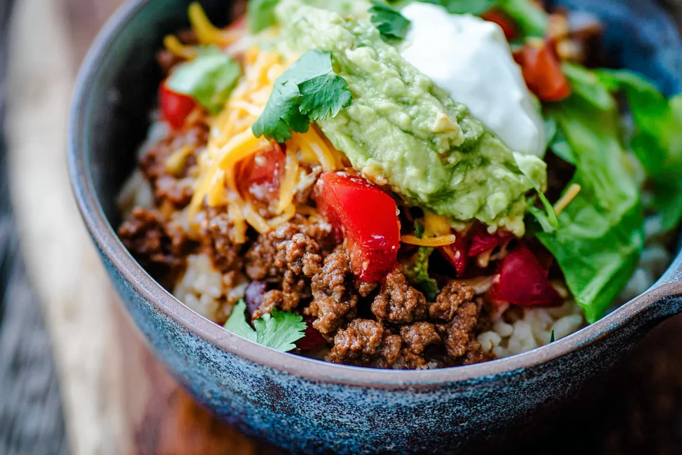 Delicious Ground Beef Taco Rice Bowls Ready to Serve