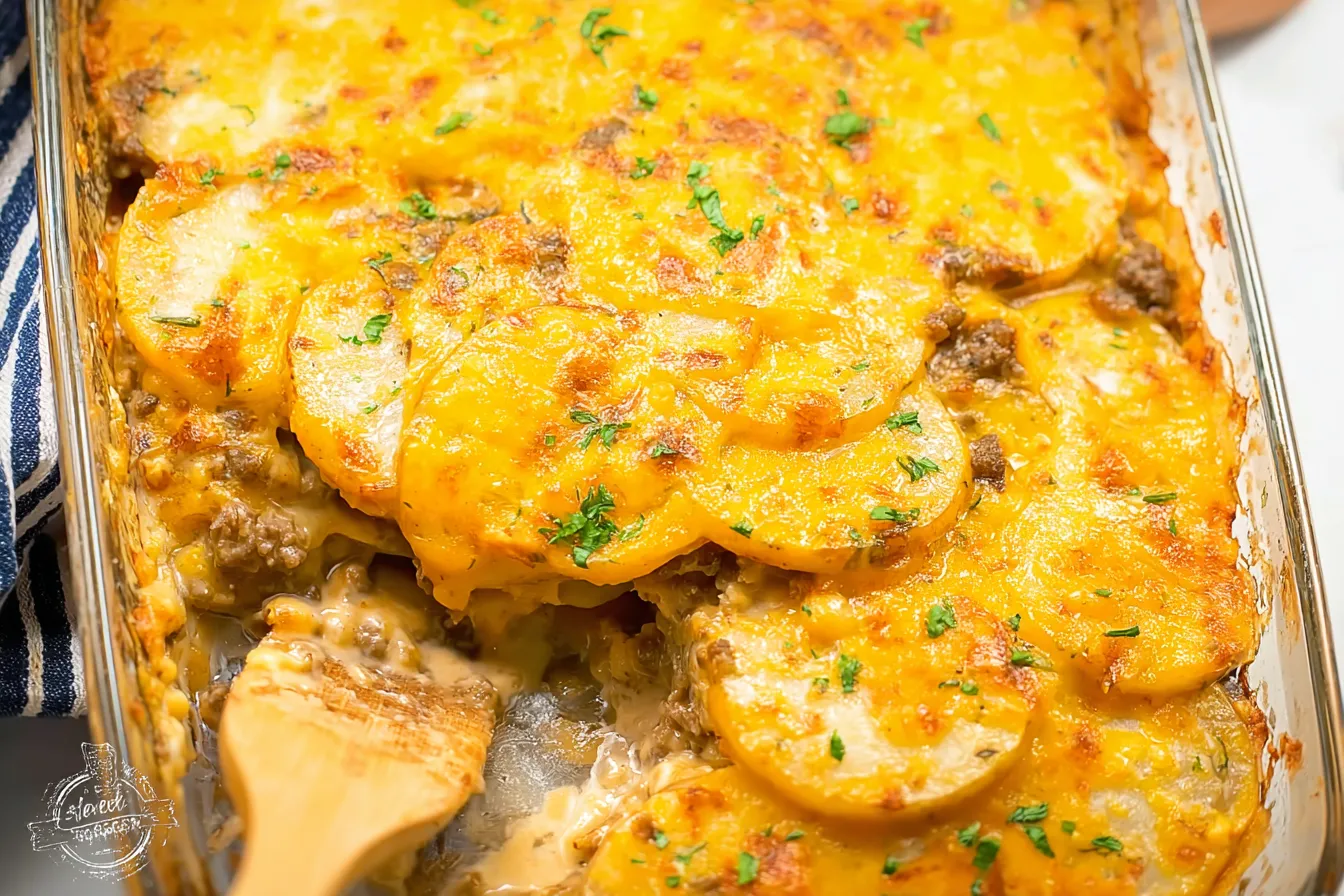 Delicious Hamburger Potato Cheese Bake Freshly Baked
