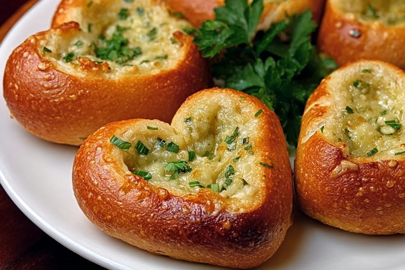 Heart Shaped Garlic Bread for Valentine Dinner Starter