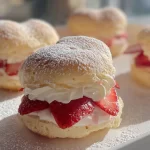 Heart Shaped Strawberry Cream Puffs on Vintage Plate