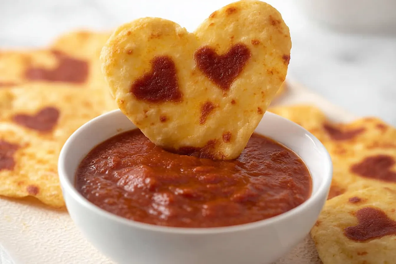 Heart Shaped Tortilla Chips with Colorful Dip
