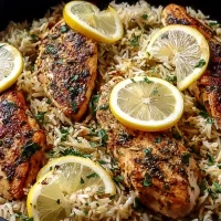 Lemon Herb Chicken and Rice - Delicious Plate Close-Up