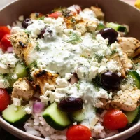 Mediterranean Chicken Rice Bowl with Olives and Feta