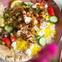 Mediterranean Chicken Rice Bowls with Feta and Cucumber