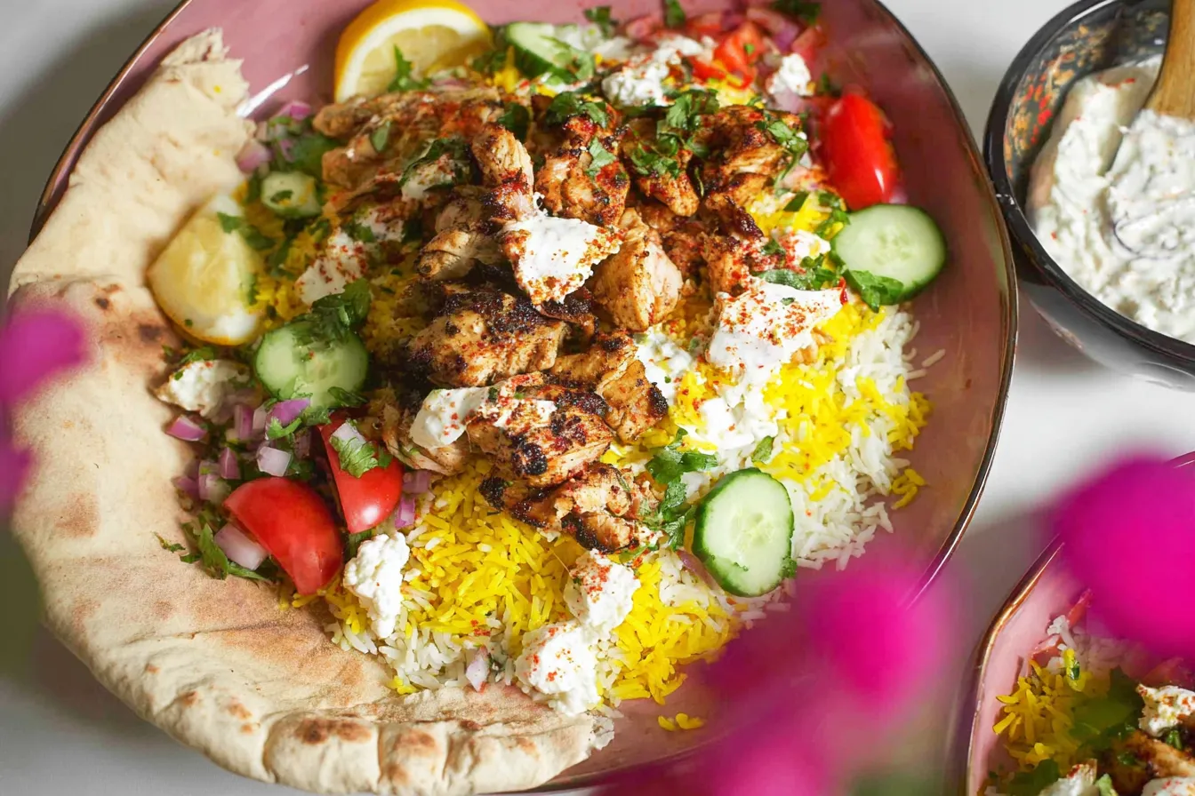Mediterranean Chicken Rice Bowls with Feta and Cucumber