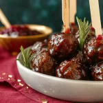 Colorful Party-Perfect Cranberry Meatball Bites on Toothpicks
