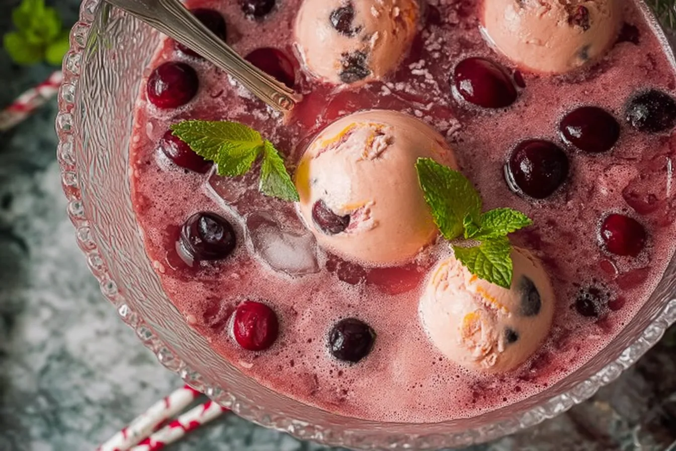 Reindeer Punch – Cherry juice and orange sherbet combo for a fun kids’ treat.