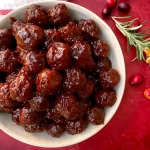 Delicious Slow Cooker Cranberry BBQ Meatballs on Serving Platter