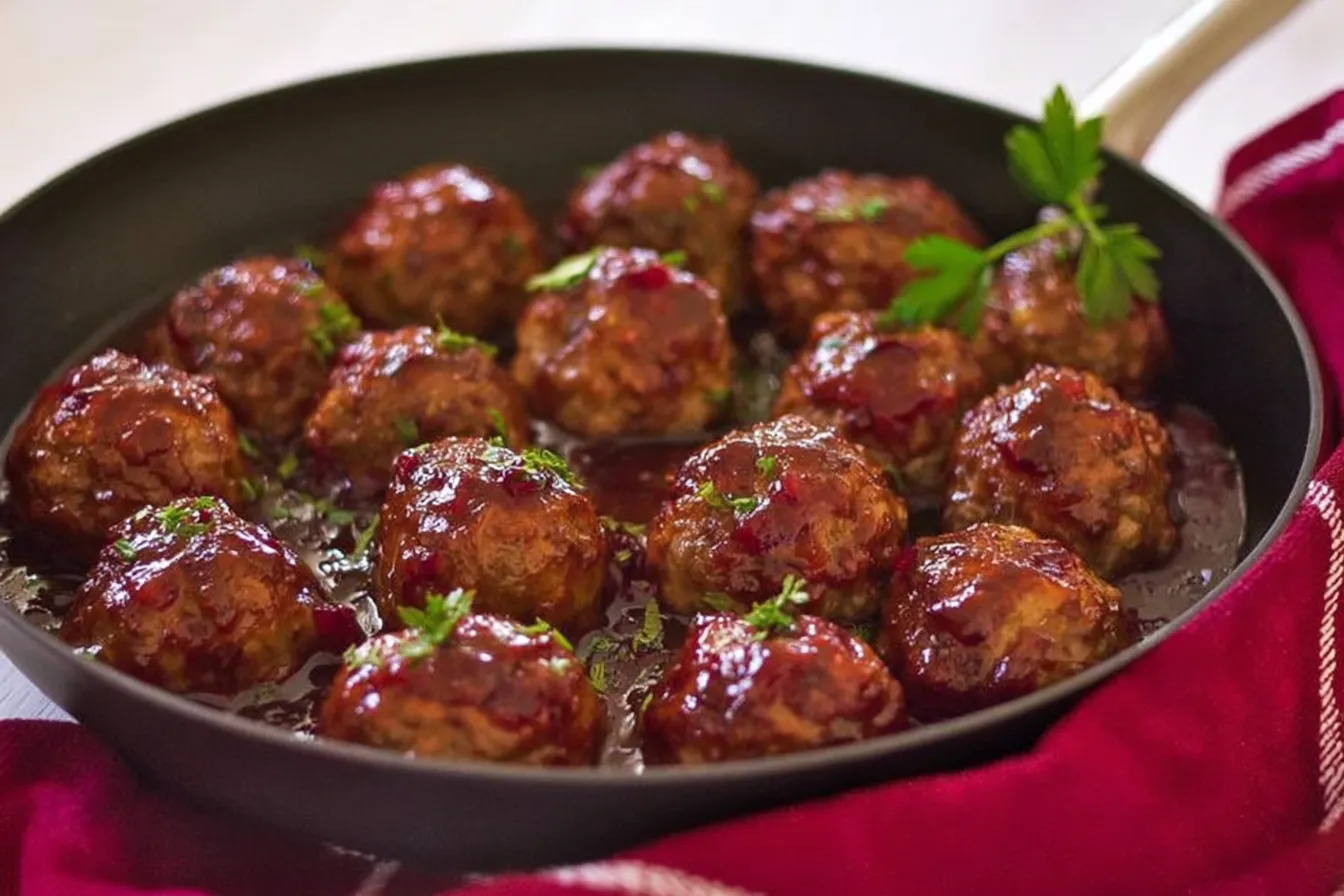 Spicy Cranberry Turkey Meatballs on a Festive Plate
