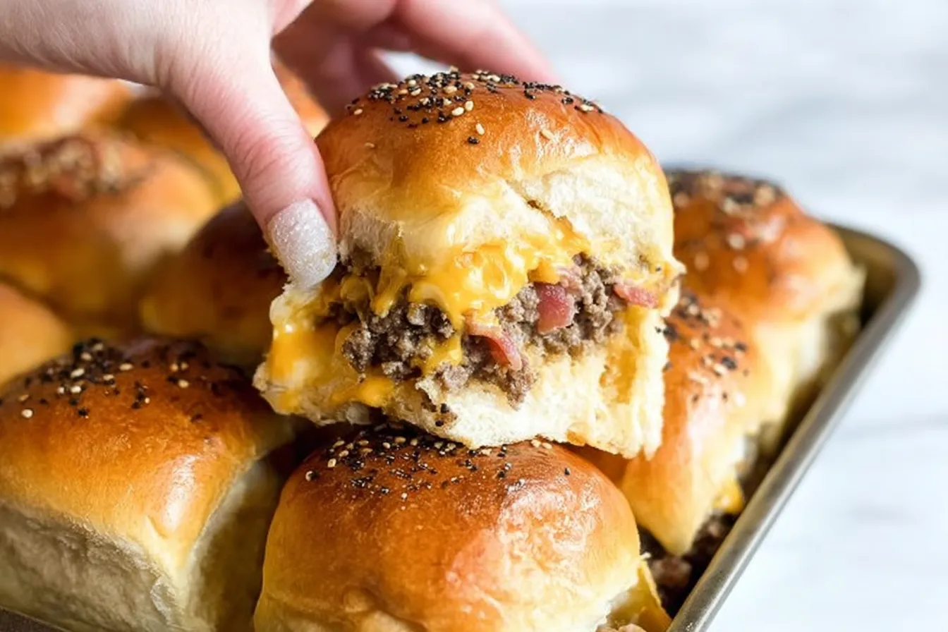 Bacon Cheeseburger Sliders on a Serving Tray