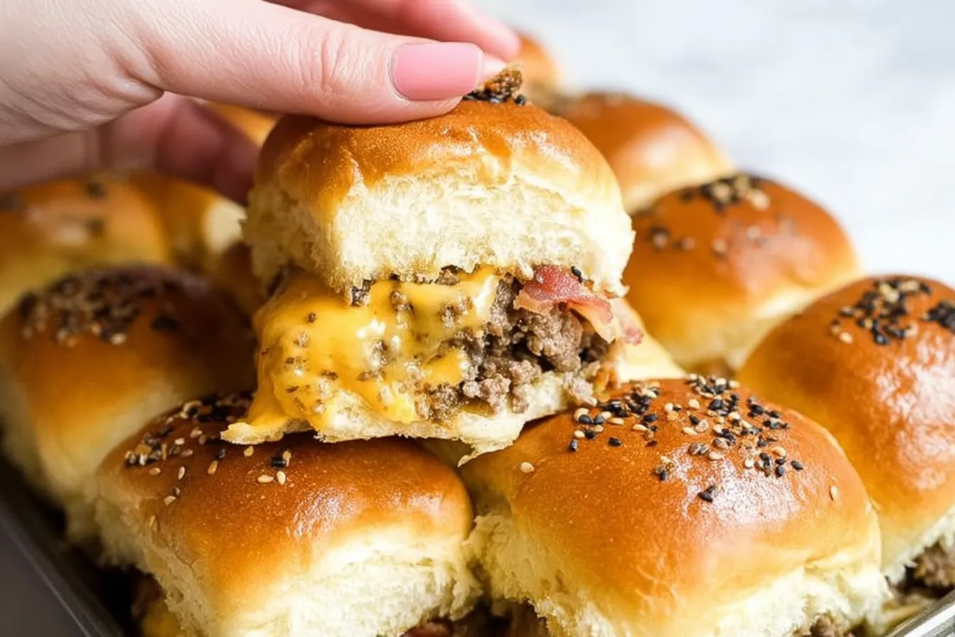 Bacon Cheeseburger Sliders — Ground beef, bacon, and cheddar for a crowd-ready tray bake