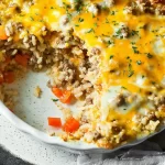Creamy Cheesy Hamburger Rice Casserole Ready to Serve