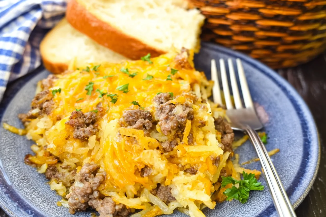 Delicious Cheesy Hash Brown Beef Casserole