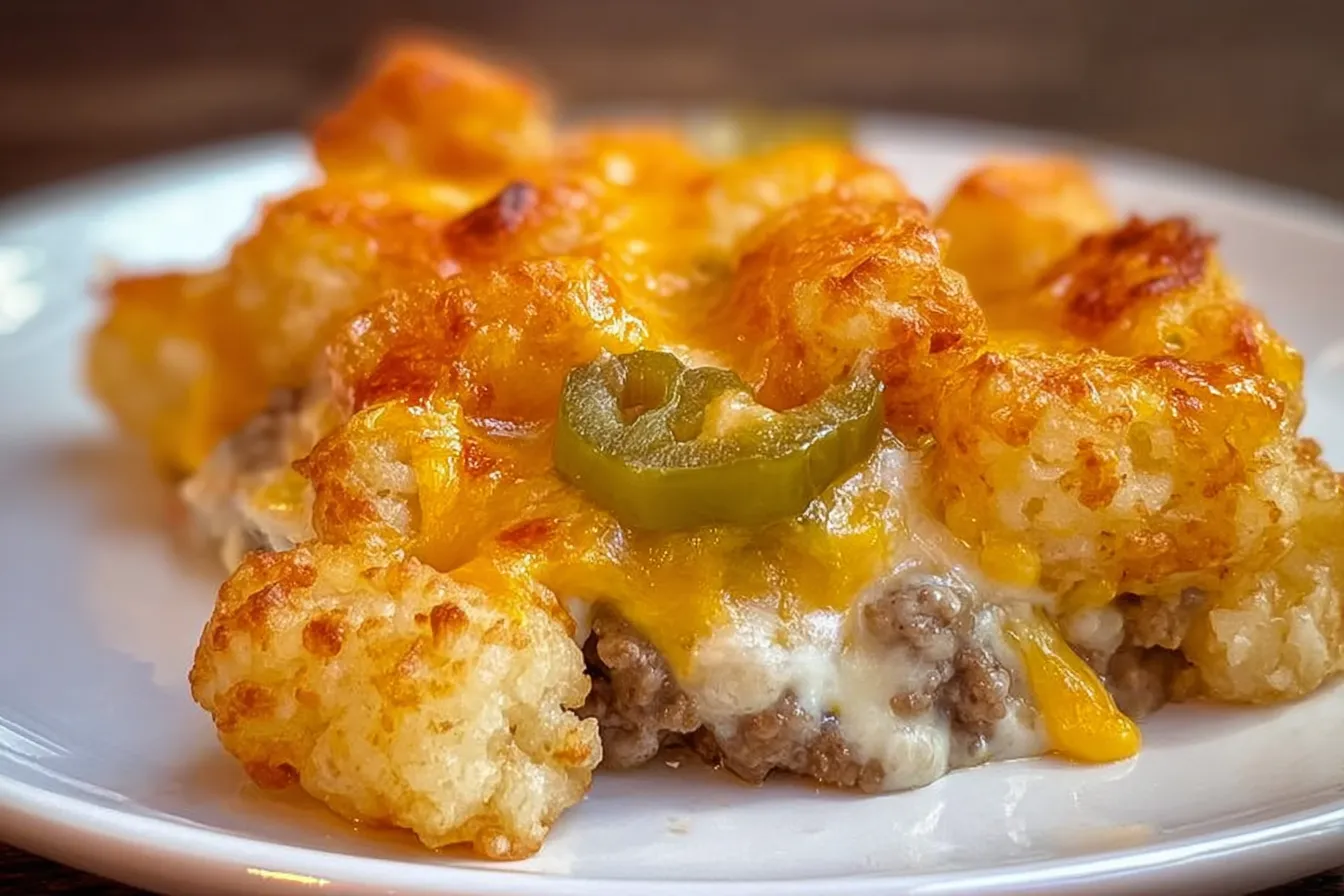 Cheesy Tater Tot Ground Beef Casserole — A classic comfort casserole favorite