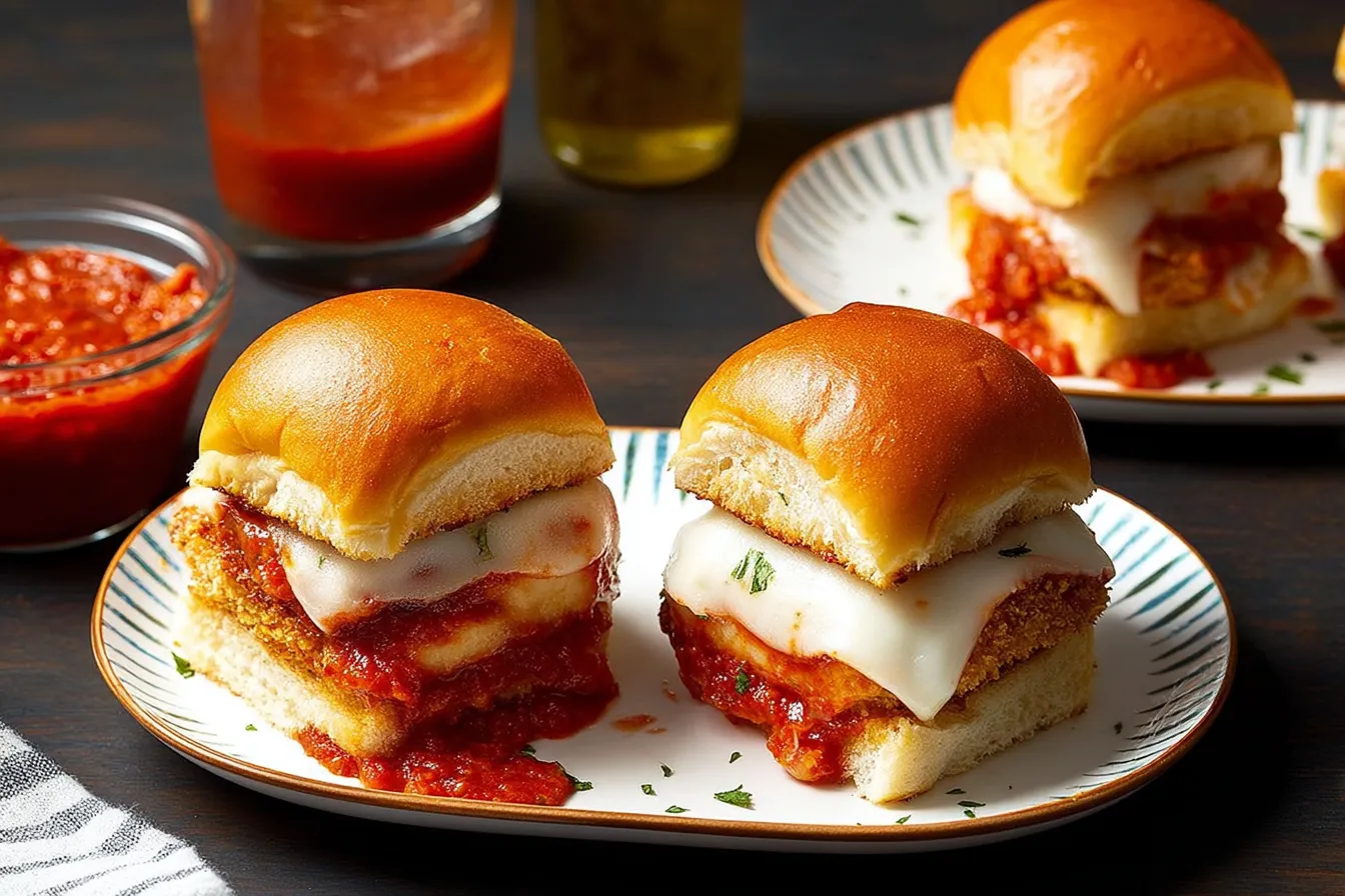 Chicken Parmesan Sliders — Crispy chicken with marinara and mozzarella on slider buns