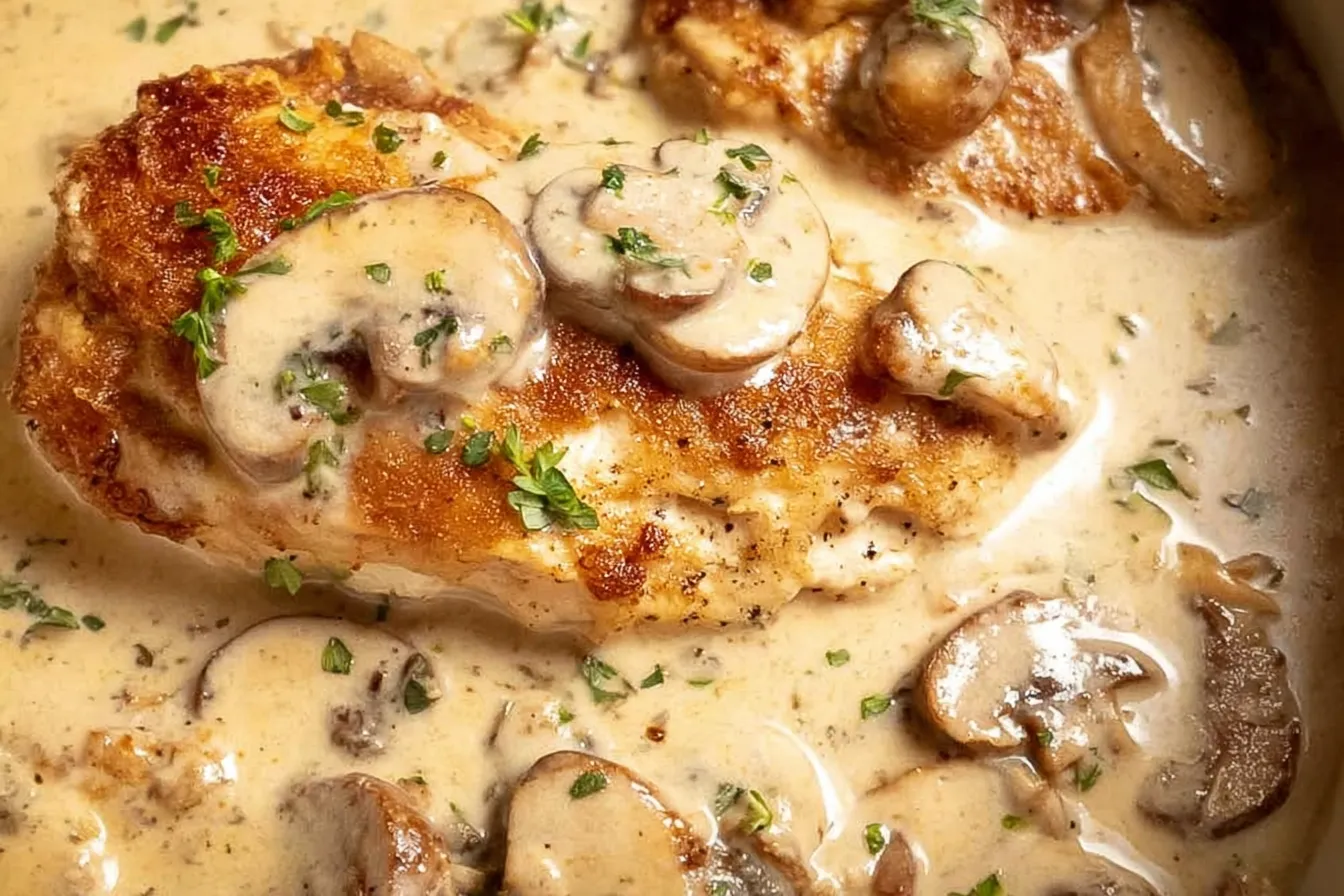 Creamy Chicken and Mushroom Casserole — Tender chicken baked in creamy mushroom sauce