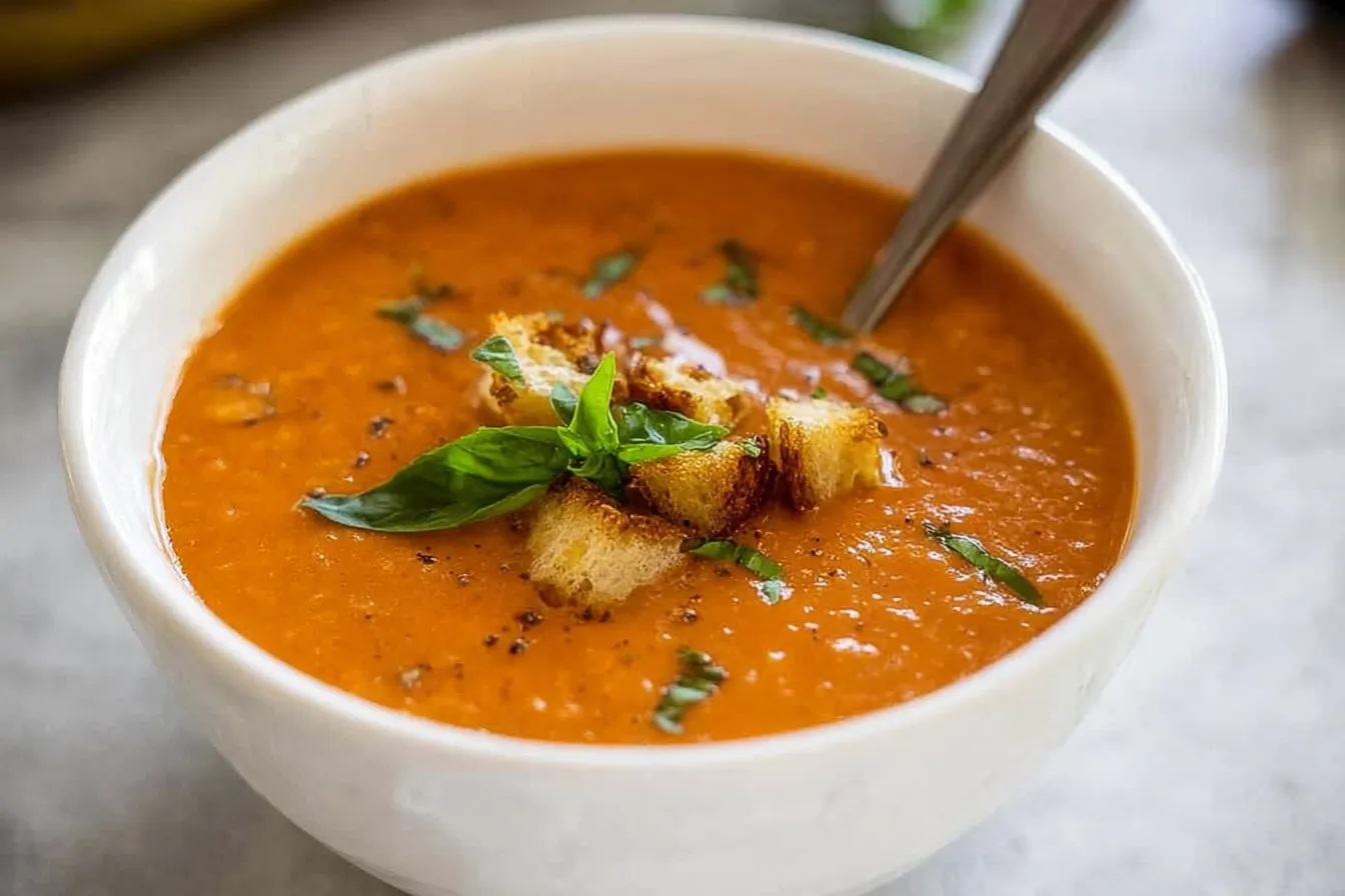 Creamy Tomato Basil Soup — Smooth, flavorful, and a perfect comfort bowl
