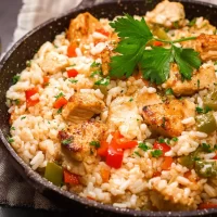 Easy Chicken and Rice with Precooked Chicken Served Hot