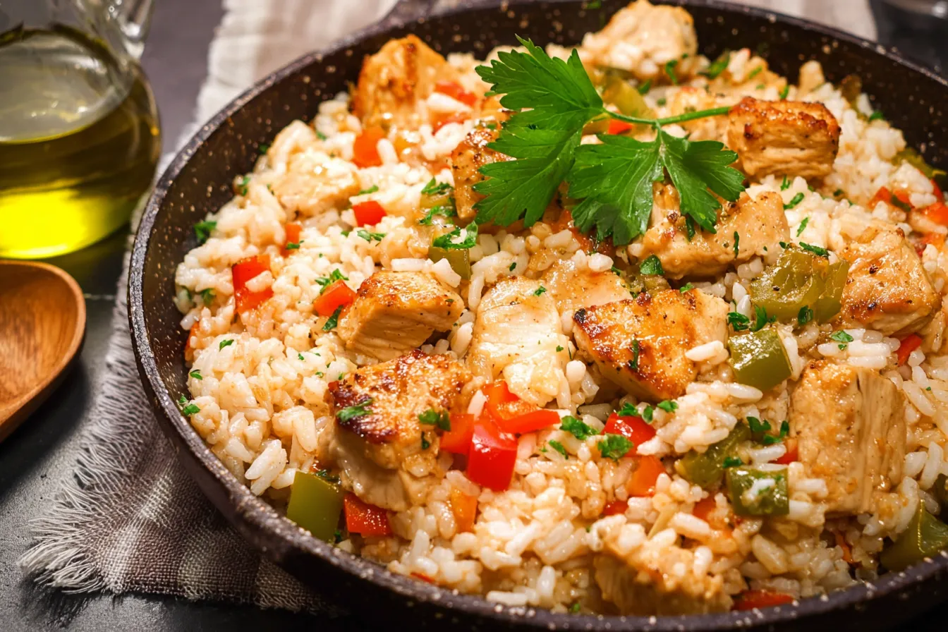 Easy Chicken and Rice with Precooked Chicken Served Hot