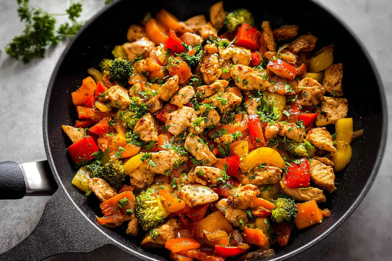 Ground Chicken and Vegetable Skillet Ready to Serve