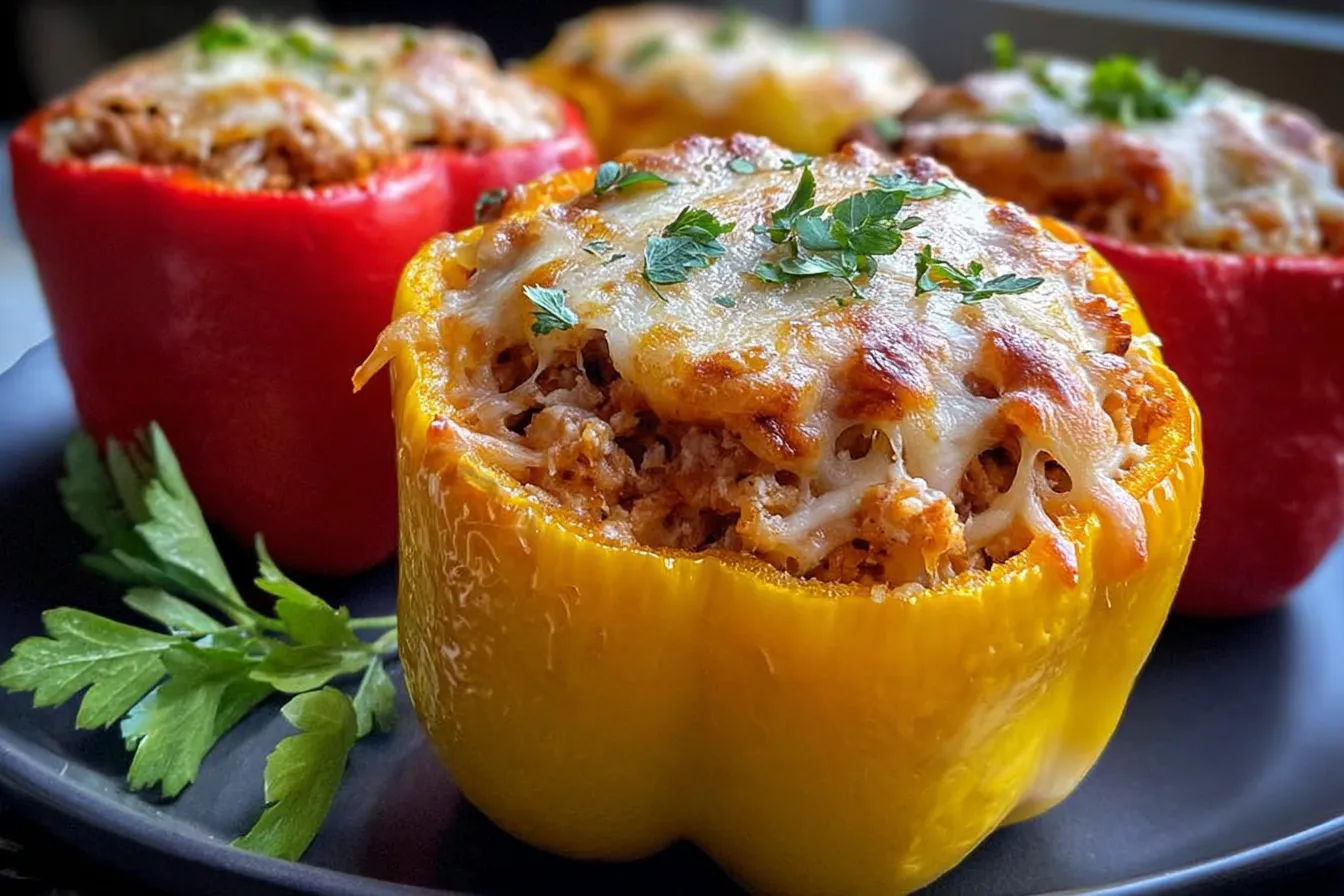 Colorful Ground Chicken Stuffed Peppers Ready to Serve