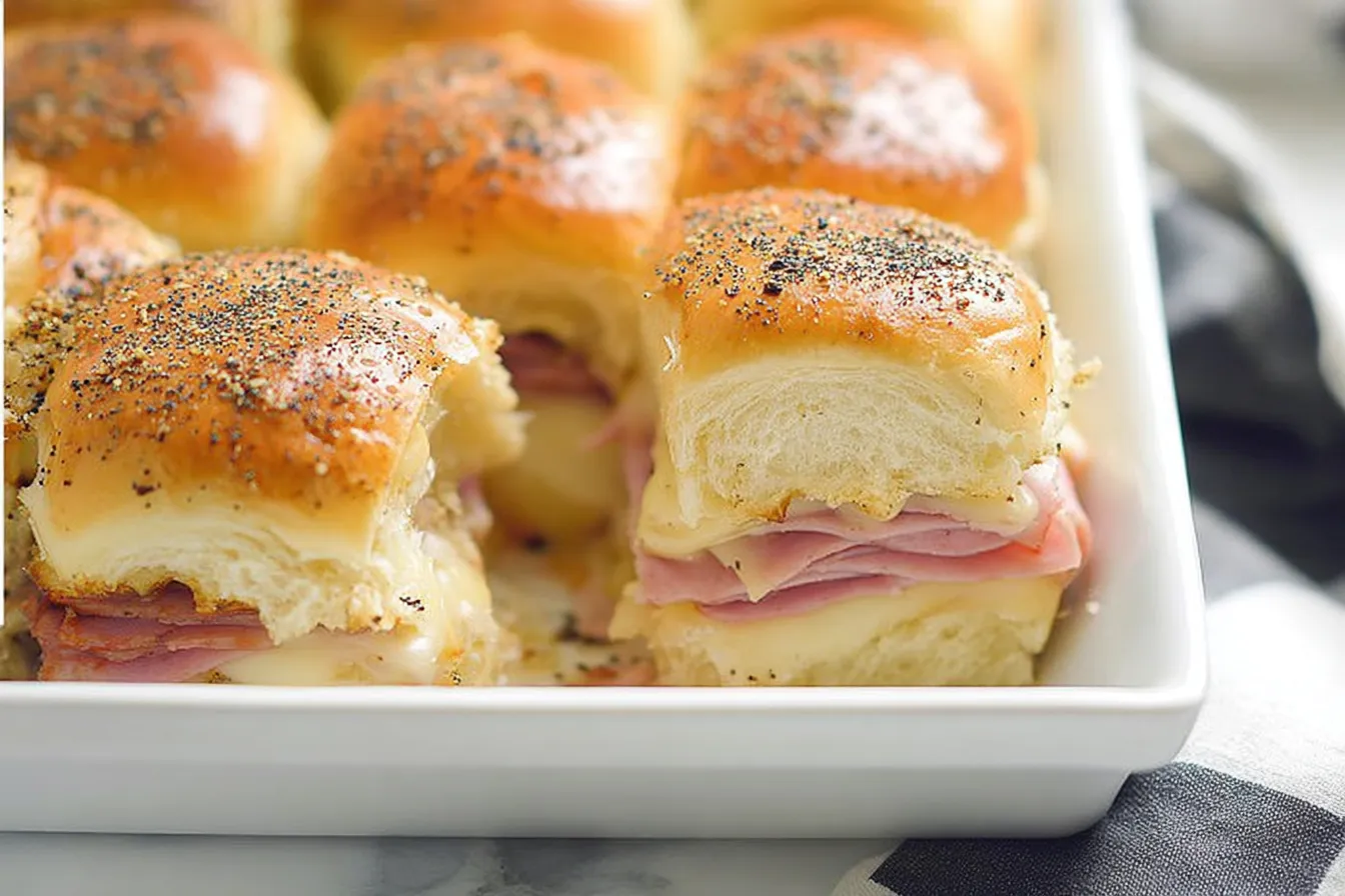 Ham and Cheese Sliders on Hawaiian Rolls — Sweet, buttery rolls with baked ham and melted Swiss