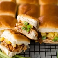 Hawaiian Teriyaki Chicken Sliders Garnished with Pineapple