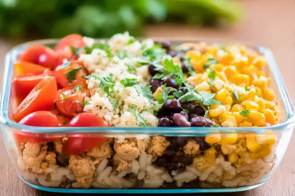 Healthy Ground Chicken Rice Bowls with Fresh Veggies