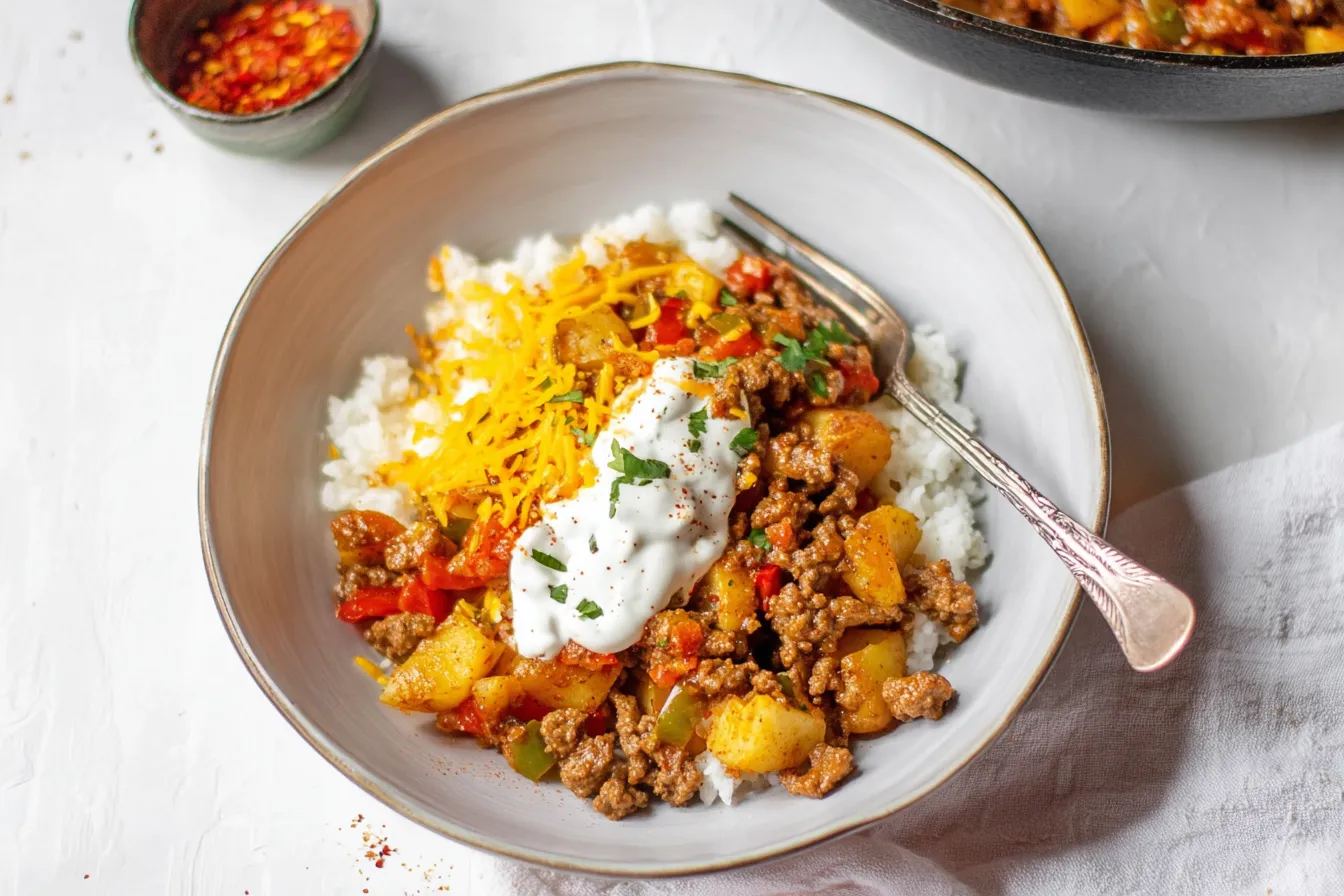 Loaded Potato and Beef Skillet — Fast, hearty, and kid-approved dinner