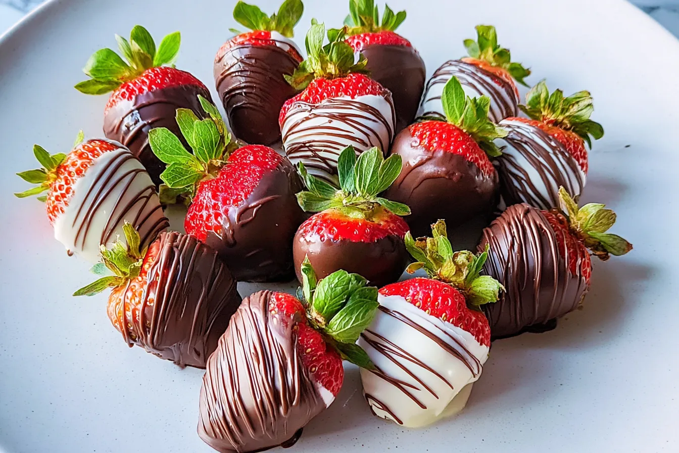 Marbled Chocolate Dipped Strawberries — White and dark chocolate swirl finish