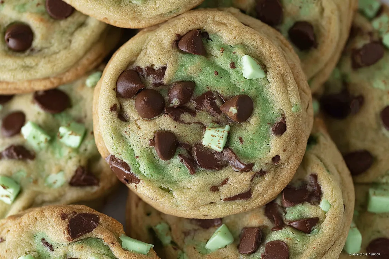 Mint Chocolate Chip Cookies Freshly Baked on a Plate
