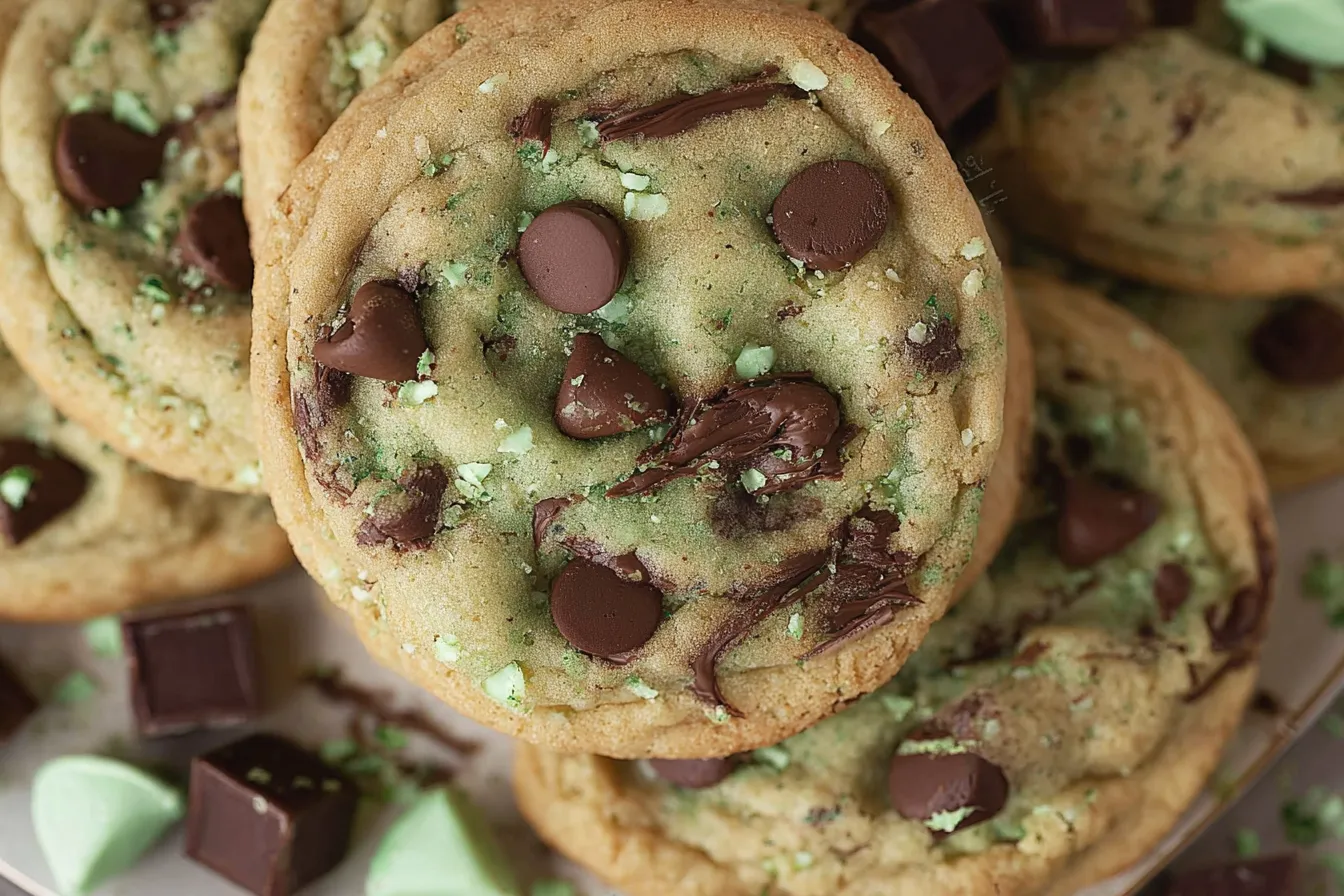 Mint Chocolate Chip Cookies — Green and festive with chocolate chips
