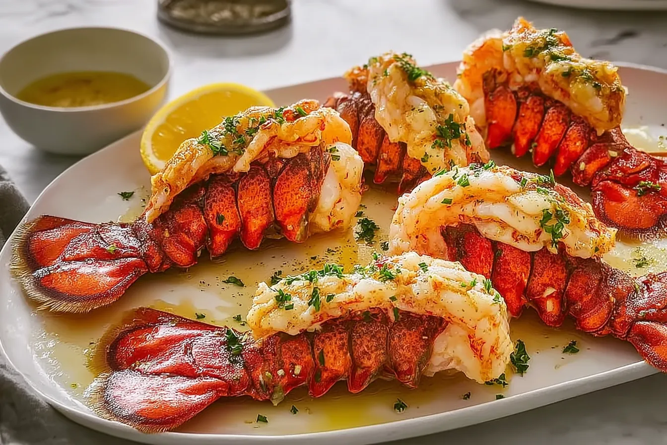 Oven Roasted Lobster Tails with Garlic Seasoning Served Warm