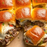 Philly Cheesesteak Sliders Freshly Baked on a Platter