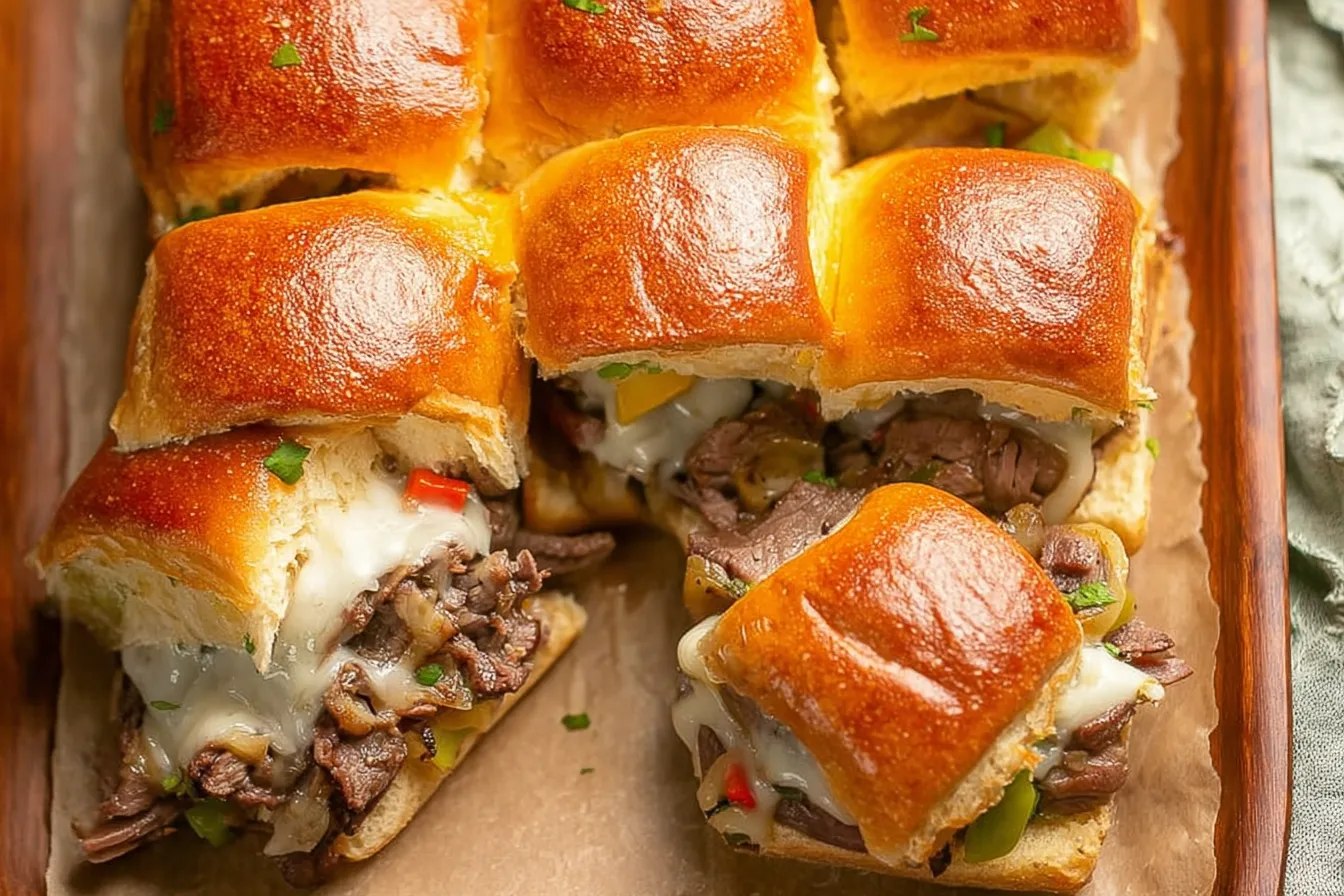 Philly Cheesesteak Sliders Freshly Baked on a Platter