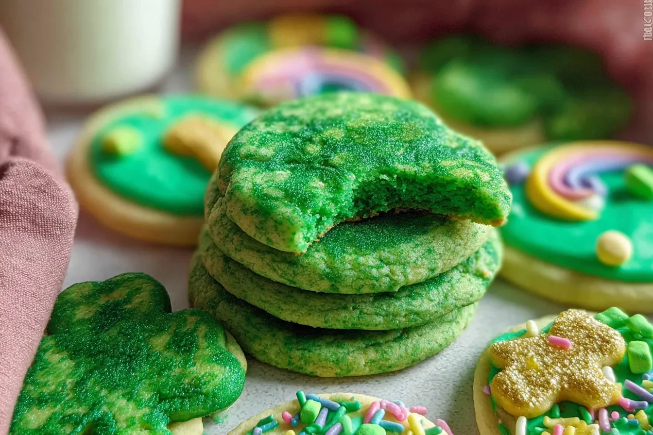 Festive St Patricks Day Sugar Cookies with Green Icing