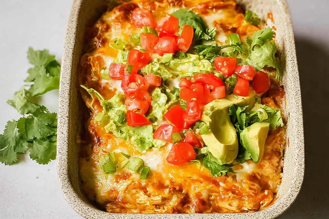 Cheesy Tex-Mex Chicken Enchilada Casserole Freshly Baked