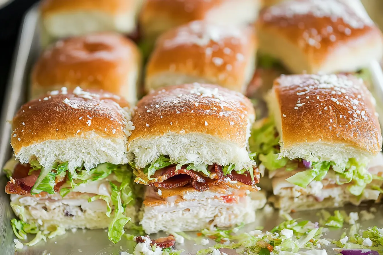 Turkey Club Sliders — Turkey, bacon, tomato, and mayo layered in bite-sized form