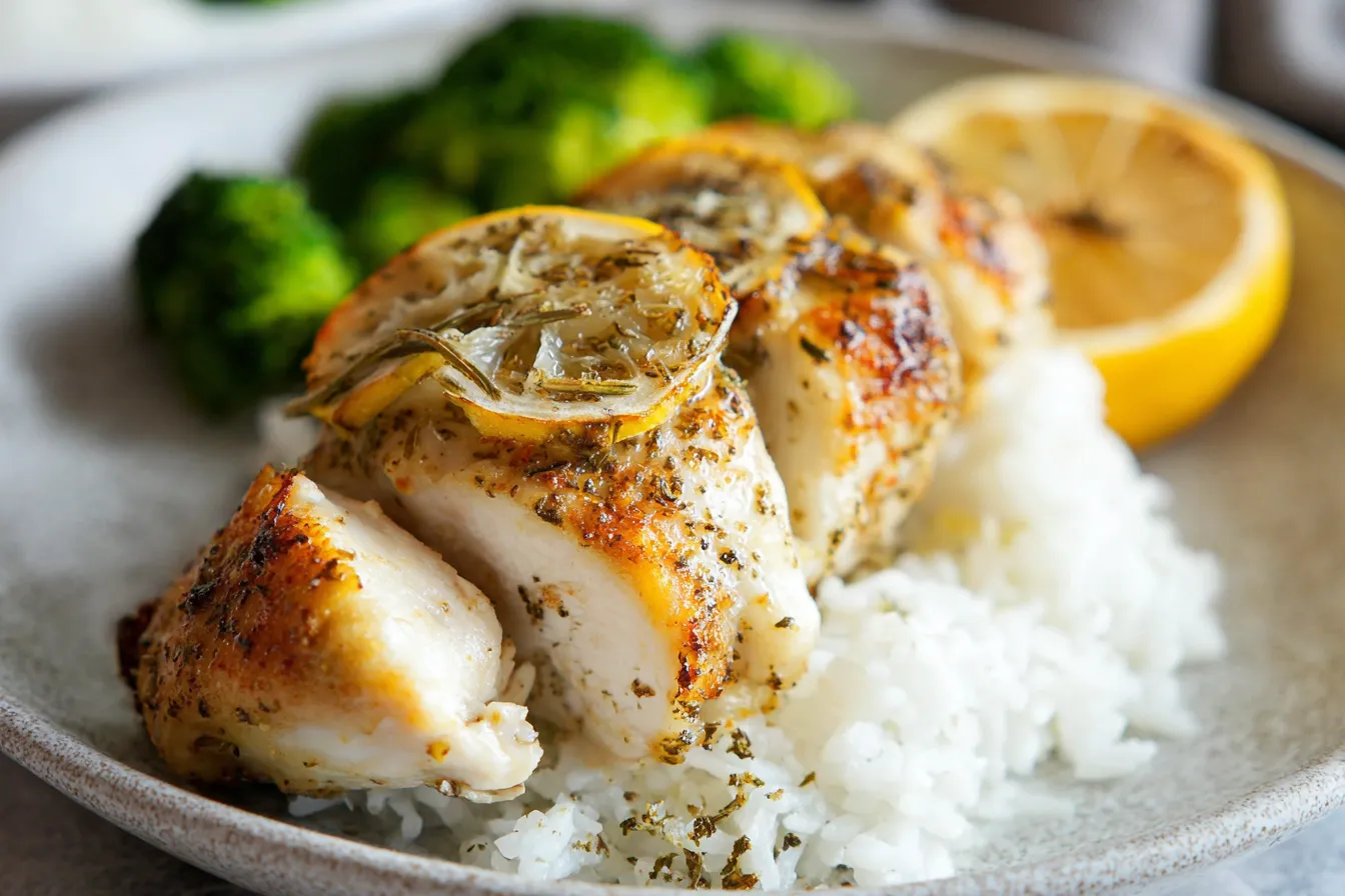 Baked Lemon Chicken on a Rustic Plate
