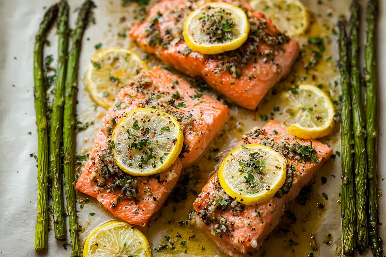 Baked Lemon Garlic Salmon Plated with Fresh Herbs