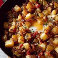 Cheese and Potato Breakfast Hash in a Skillet