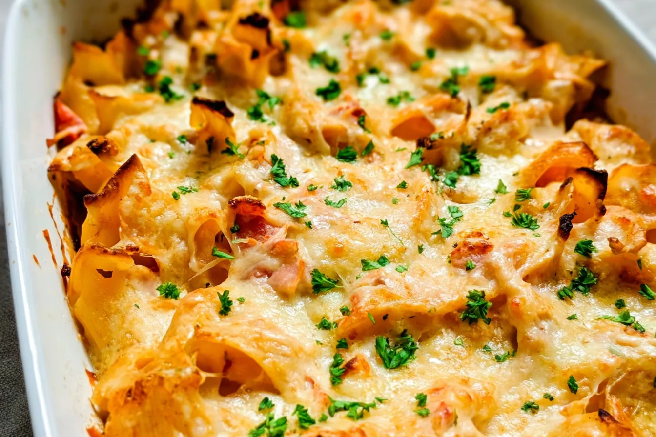 Cheesy Chicken Pasta Bake Ready to Serve