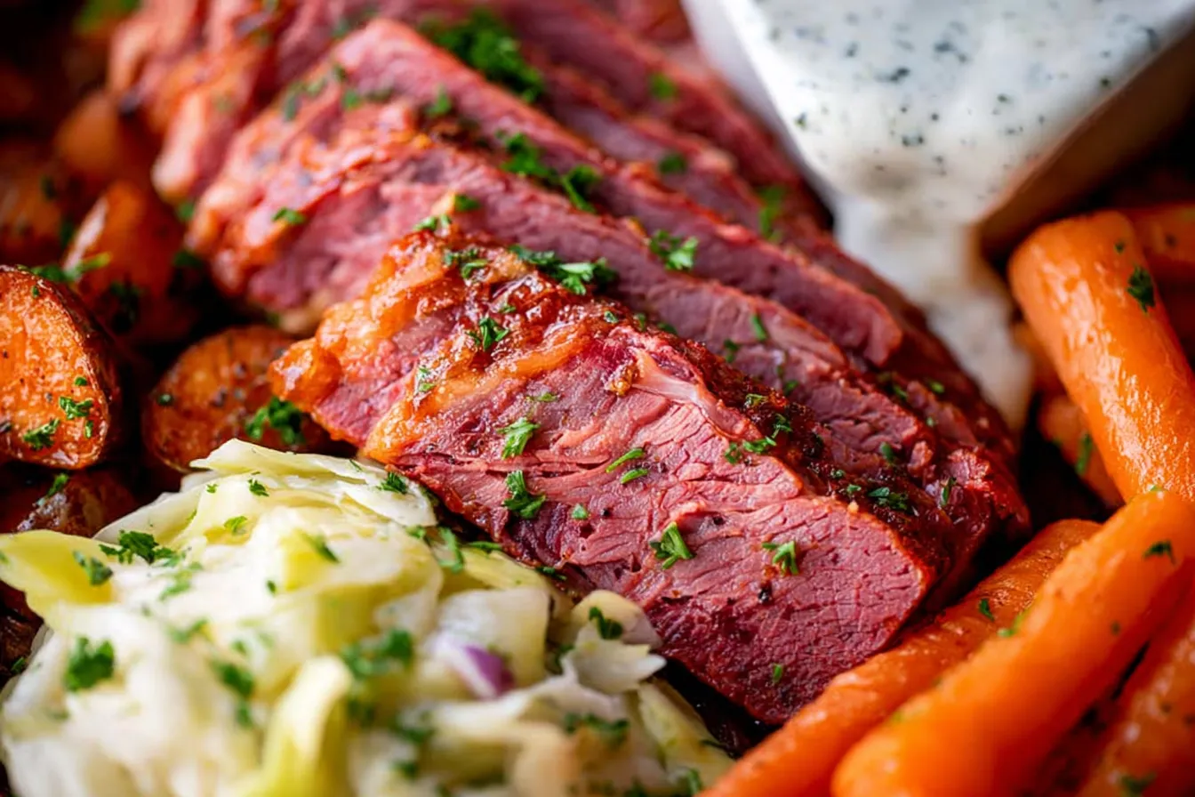 Classic Corned Beef and Cabbage with Carrots Served Hot