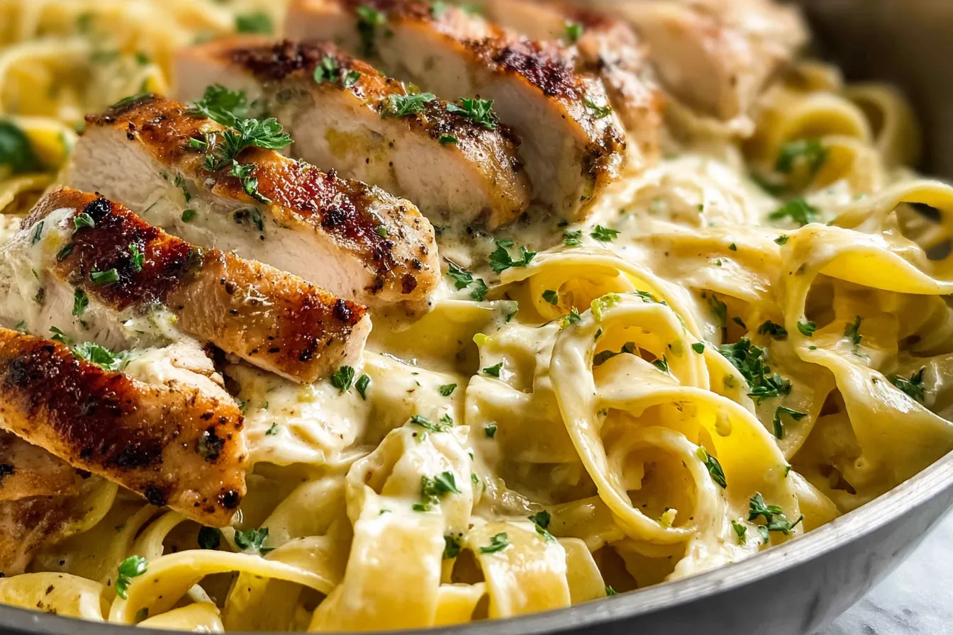 Creamy Chicken Alfredo Pasta Plated with Fresh Parsley